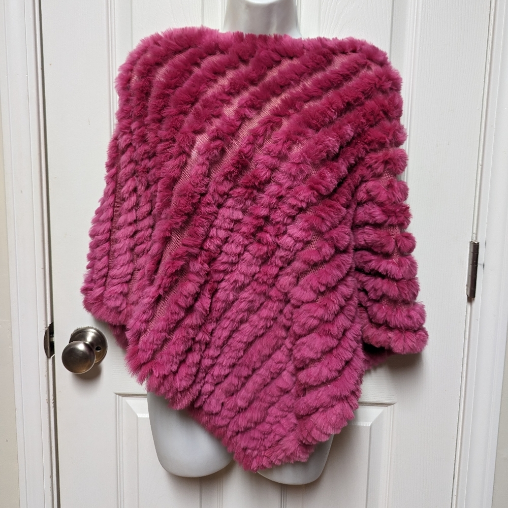 Hot Pink Rabbit Fur Poncho